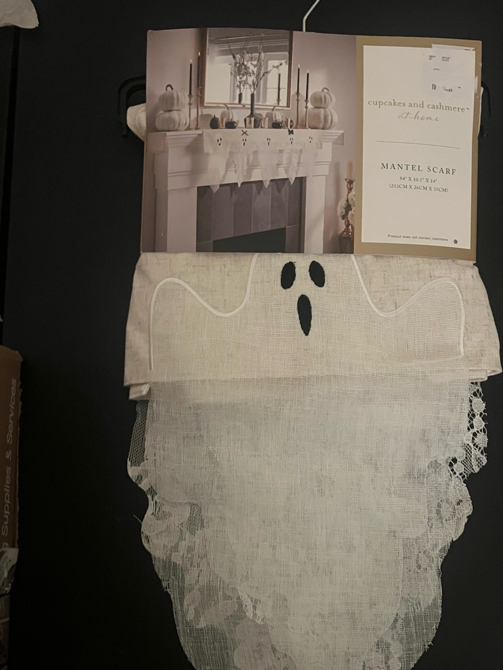 Cupcakes and Cashmere Halloween Home Ghost Mantel Scarf - Ivory